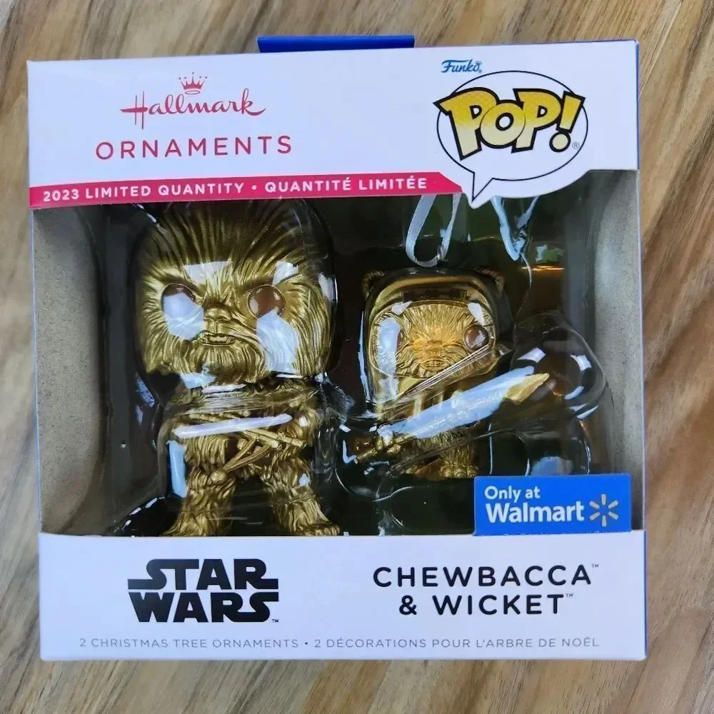 🩵NIB Star Wars Hallmark Chewbacca & Wicket Funko Pop Ornament Set